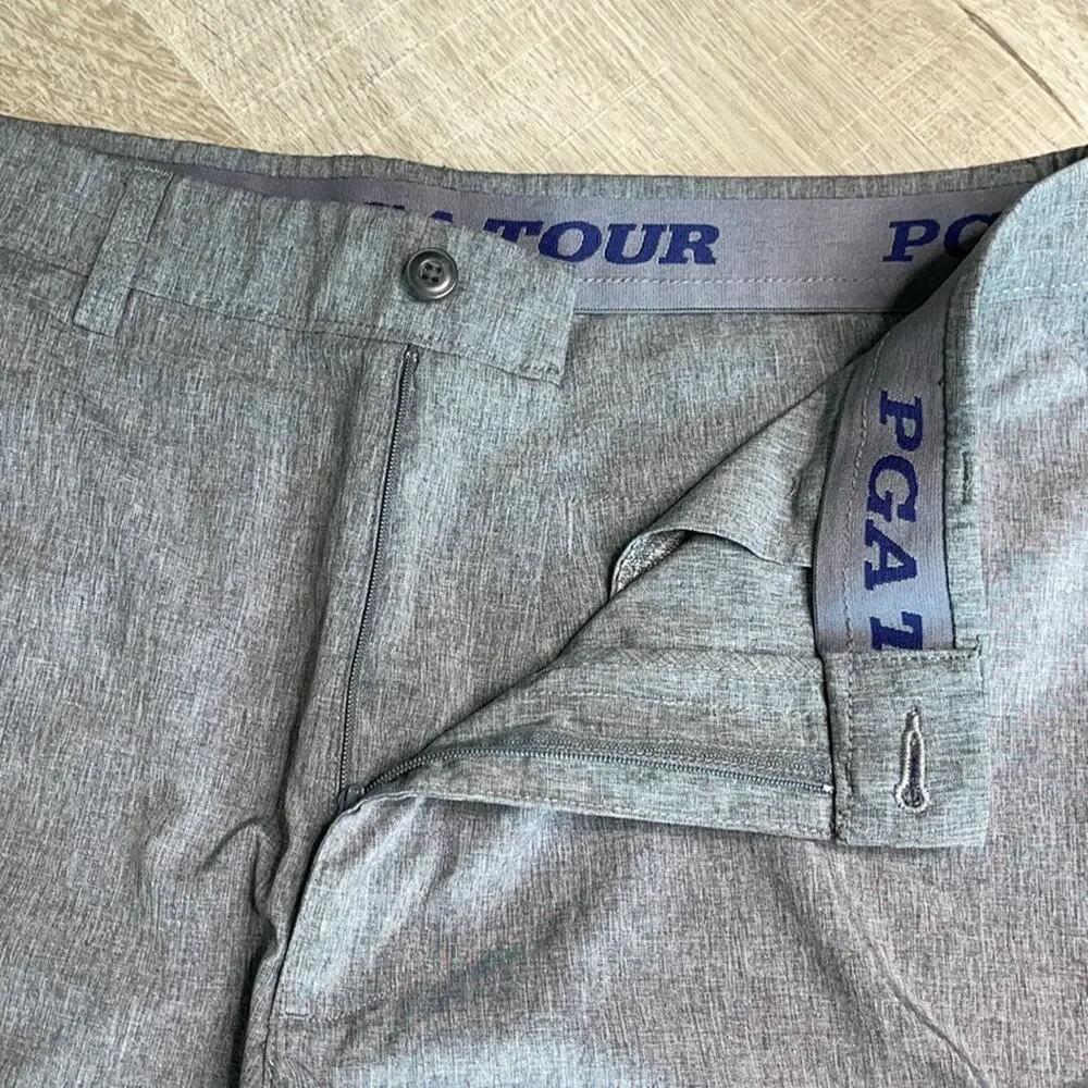 PGA Tour Mens Gray Flat Front Golf Shorts Size 34